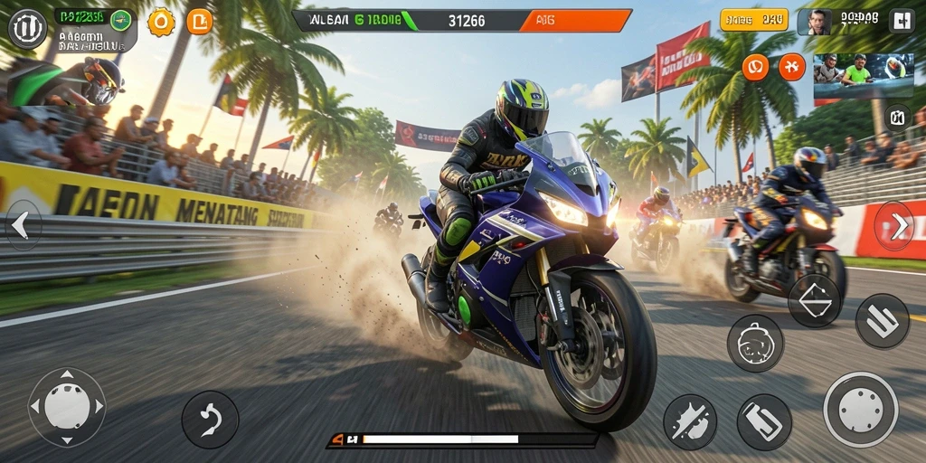Tampilan penuh aksi dari gameplay balap motor 3126.