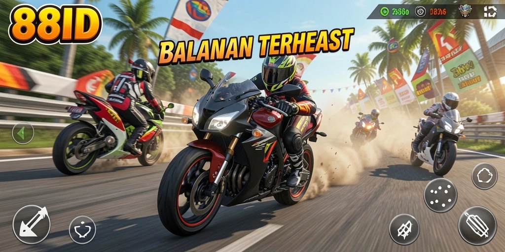 Gameplay seru 88ID saat balapan motor menegangkan.