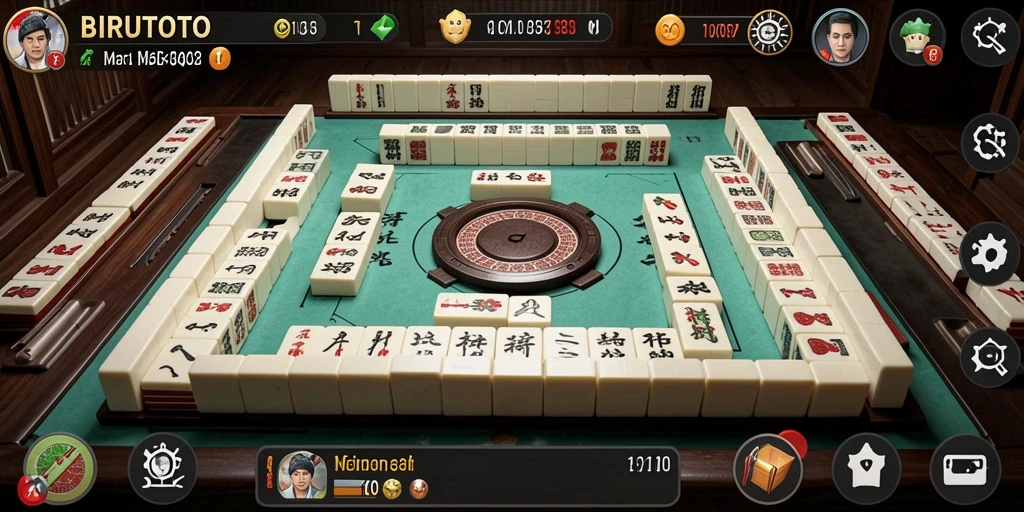Tampilan menarik dari gameplay BIRUTOTO yang menampilkan Mahjong.