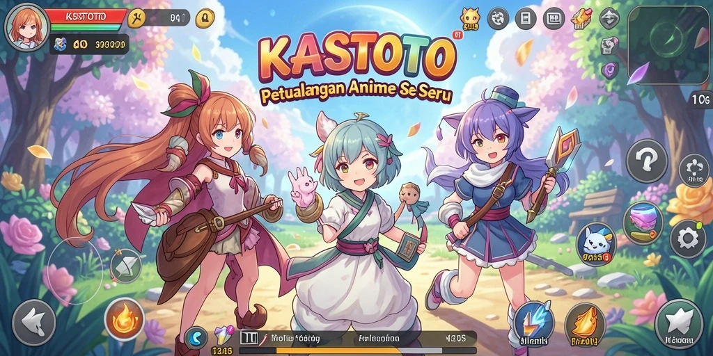 Screenshot KASTOTO menampilkan karakter Anime dalam pertempuran yang epik.