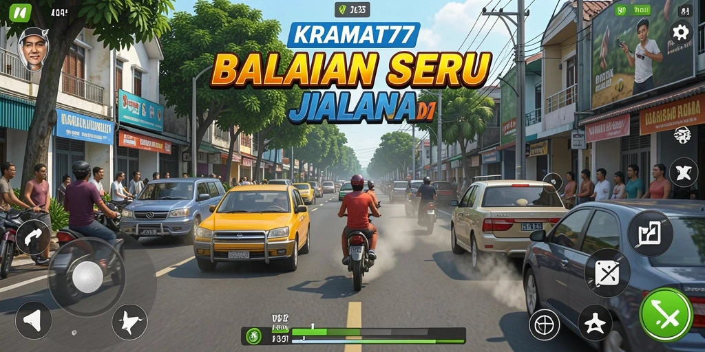 Gameplay seru balapan di KRAMAT77 dengan kendaraan cepat.