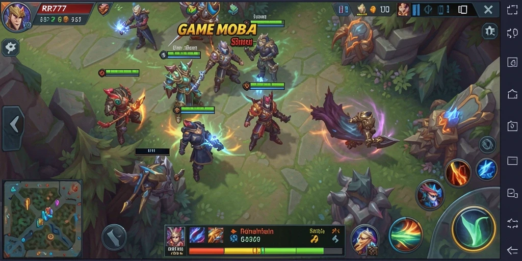 Tampilan gameplay aksi seru dalam RR777 MOBA.